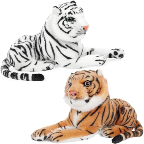 BRUBAKER 2er Set Tiger weiß und braun ca. 25 cm Stofftier Plüschtier von BRUBAKER