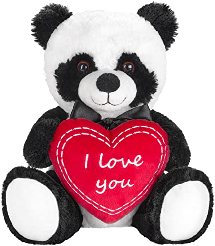 BRUBAKER Panda Plüschbär mit Herz Rot - I Love You - 25 cm - Pandabär Kuscheltier - Teddybär Plüschteddy Schmusetier - Stofftier Schwarz Weiß von BRUBAKER