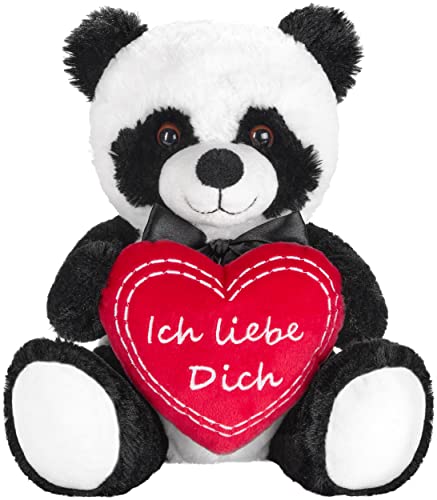 BRUBAKER Panda Plüschbär mit Herz Rot - Ich Liebe Dich - 25 cm - Pandabär Kuscheltier - Teddybär Plüschteddy Schmusetier - Stofftier Schwarz Weiß von BRUBAKER