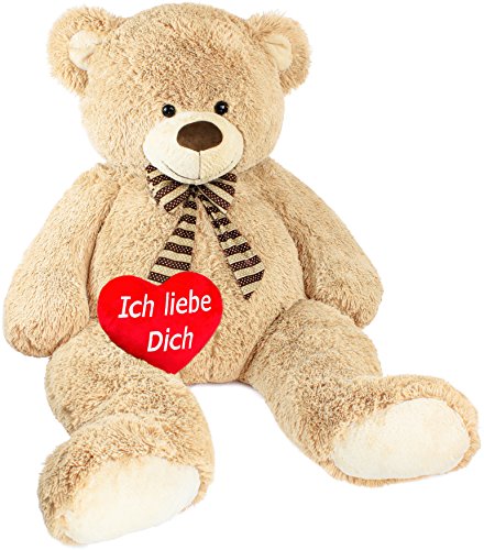 BRUBAKER Riesiger XXL Teddybär 150 cm groß Beige mit einem 'Ich Liebe Dich' Plüschherz von BRUBAKER