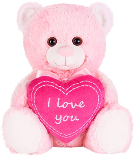BRUBAKER Teddy Plüschbär mit Herz Pink - I Love You - 25 cm - Teddybär Plüschteddy Kuscheltier Schmusetier - Stofftier Rosa von BRUBAKER