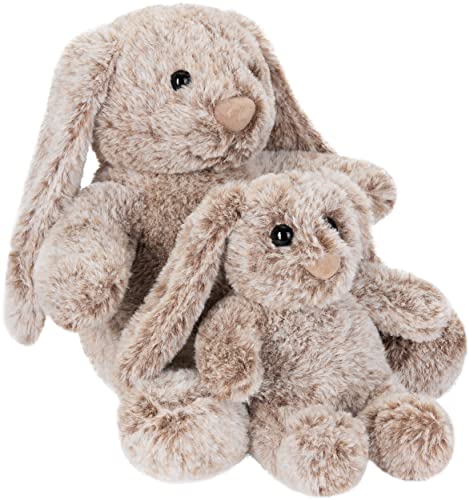 BRUBAKER Hasen Kuscheltier mit Schlappohren - 18 cm und 28 cm Plüschhase Geschenk für Kinder und Babys - Mama und Baby Hase Stofftier Kuschelhase - Plüschtier Set Hellbraun meliert von BRUBAKER