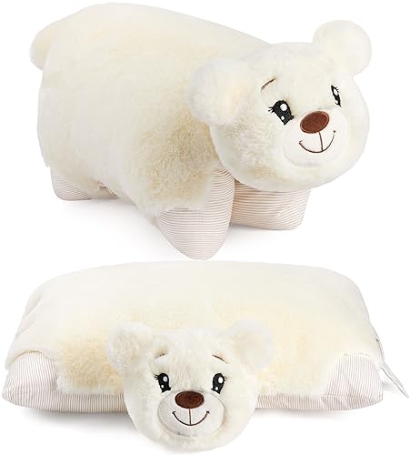 BRUBAKER Kuscheltier-Kissen Bär - 2 in 1 Teddybär und Kuschelkissen - 40 x 30 cm Plüschtier - aufklappbares Kinder Plüschkissen mit Klettverschluss - Tierkissen Stofftier Teddy - Beige von BRUBAKER