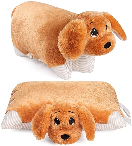 BRUBAKER Kuscheltier-Kissen Hund - 2 in 1 Plüschtier und Kuschelkissen - 40 x 30 cm Kuschelhund - aufklappbares Kinder Plüschkissen mit Klettverschluss - Tierkissen Hundekissen Stofftier - Braun von BRUBAKER