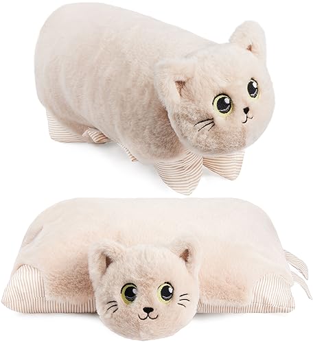 BRUBAKER Kuscheltier-Kissen Katze - 2 in 1 Plüschtier und Kuschelkissen - 40 x 30 cm Kuschelkatze - aufklappbares Kinder Plüschkissen mit Klettverschluss - Tierkissen Katzenkissen - Beige BRUBAKER Kuscheltier-Kissen Katze - 2 in 1 Plüschtier und Kuschelkissen - 40 x 30 cm Kuschelkatze - aufklappbares Kinder Plüschkissen mit Klettverschluss - Tierkissen Katzenkissen - Beige von BRUBAKER