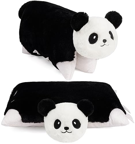 BRUBAKER Kuscheltier-Kissen Panda - 2 in 1 Plüschtier und Kuschelkissen 40 x 30 cm - aufklappbares Kinder Plüschkissen mit Klettverschluss - Tierkissen Pandakissen Stofftier - Schwarz Weiß von BRUBAKER