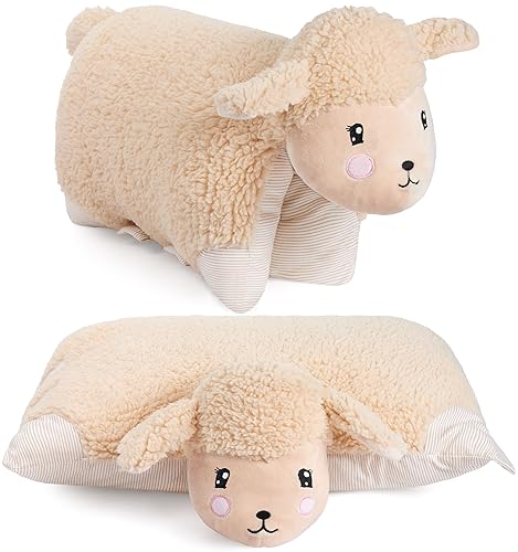 BRUBAKER Kuscheltier-Kissen Schaf - 2 in 1 Plüschtier und Kuschelkissen - 40 x 30 cm Dekokissen - aufklappbares Kinder Plüschkissen mit Klettverschluss - Tierkissen Schafkissen Stofftier - Braun von BRUBAKER