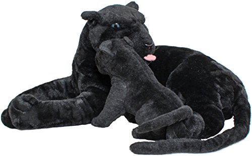 BRUBAKER Panther mit Baby Plüschtier 100 cm - XL Stofftier Kuscheltier Mutter mit Kind - Raubkatzen Schwarz von BRUBAKER