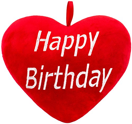 BRUBAKER Plüschkissen in Herzform - Happy Birthday - Rot 32 cm - Herzkissen Bestickt von BRUBAKER