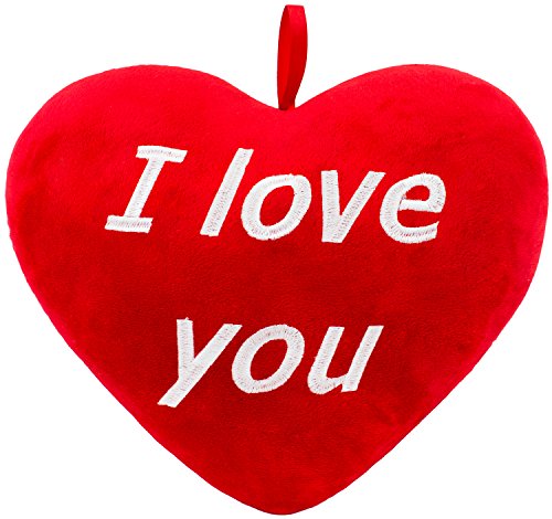 BRUBAKER Plüschkissen in Herzform - I Love You - Rot 32 cm - Herzkissen Bestickt von BRUBAKER