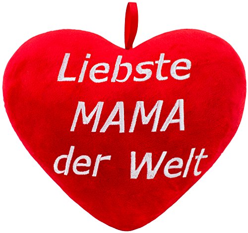 BRUBAKER Plüschkissen in Herzform - Liebste Mama der Welt - Rot 32 cm - Herzkissen Bestickt von BRUBAKER