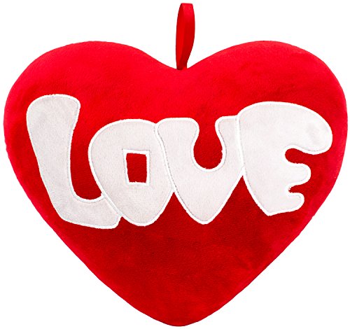 BRUBAKER Plüschkissen in Herzform - Love - Rot 32 cm - Herzkissen Bestickt von BRUBAKER