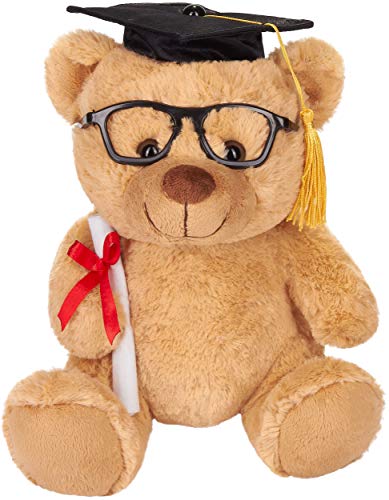 BRUBAKER Teddy Plüschbär mit Brille, Diplom und Doktorhut - Kuscheltier für den Abschluss, Abitur oder Studium - 25 cm - Plüschtier - Hellbraun von BRUBAKER