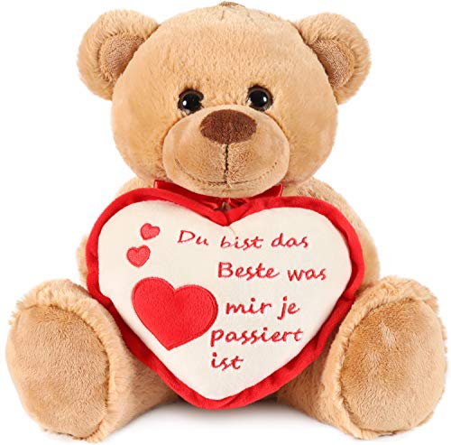 BRUBAKER Teddy Plüschbär mit Herz Rot Beige - Du bist das Beste was Mir je ... - 35 cm - Teddybär Plüschteddy Kuscheltier Schmusetier - Braun Hellbraun von BRUBAKER