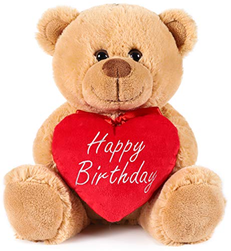 BRUBAKER Teddy Plüschbär mit Herz Rot - Happy Birthday - 25 cm - Teddybär Plüschteddy Kuscheltier Schmusetier - Braun Hellbraun von BRUBAKER