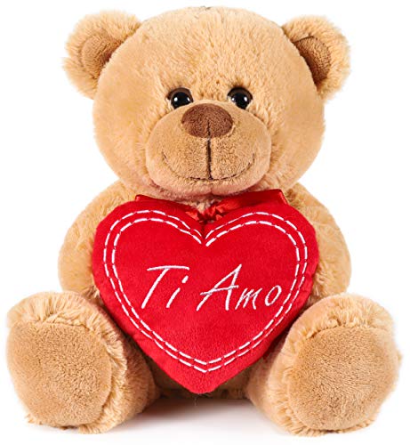 BRUBAKER Teddy Plüschbär mit Herz Rot - Ti Amo - 25 cm - Teddybär Plüschteddy Kuscheltier Schmusetier - Braun Hellbraun von BRUBAKER