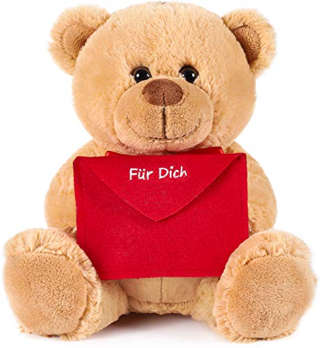 BRUBAKER Teddy Plüschbär mit Umschlag Rot - Für Dich - 25 cm - Teddybär Plüschteddy Kuscheltier Schmusetier - Hellbraun von BRUBAKER