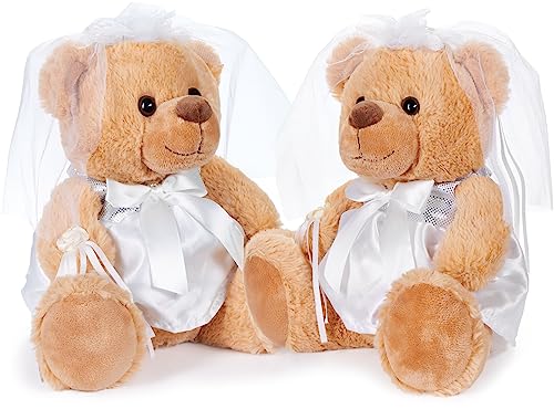 BRUBAKER Teddybär Bräutepaar - 25 cm Teddy Set in weißen Hochzeitskleidern - Geschenk für Hochzeit und Verlobung - Hochzeitsgeschenk für Frauen - Kuscheltiere Frauenpaar von BRUBAKER
