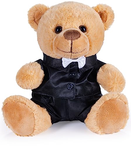 BRUBAKER Teddybär Bräutigam im Anzug - 25 cm Teddy Geschenk für Hochzeit, Verlobung und Junggesellenabschied - Hochzeitsgeschenk Kuscheltier Stofftier Plüschtier mit Fliege von BRUBAKER