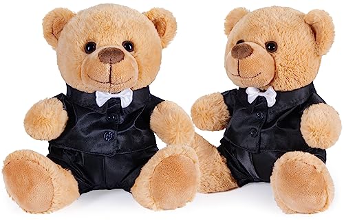 BRUBAKER Teddybär Bräutigampaar - 25 cm Teddy Set im Anzug - Geschenk für Hochzeit und Verlobung - Hochzeitsgeschenk für Männer - Kuscheltiere Männerpaar von BRUBAKER