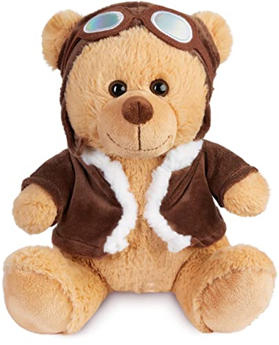 BRUBAKER Teddybär Pilot mit Fliegerbrille und Pilotenoutfit Braun - 25 cm Teddy in Flieger Uniform - Plüschbär Glücksbringer Kuscheltier - Bruchpilot Pilotbär Stofftier Plüschteddy von BRUBAKER