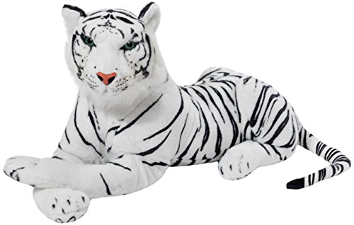 BRUBAKER Tiger Kuscheltier 45 cm - liegend Stofftier Plüschtier - Weiß von BRUBAKER