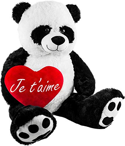BRUBAKER XXL Panda 100 cm groß mit Je T'Aime Herz Stofftier Plüschtier Kuscheltier Teddybär von BRUBAKER