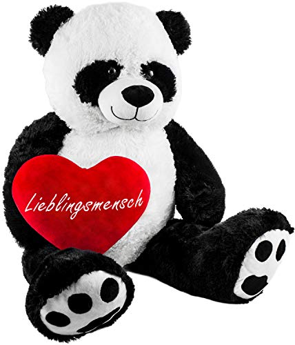 BRUBAKER XXL Panda 100 cm groß mit Lieblingsmensch Herz Stofftier Plüschtier Kuscheltier Teddybär von BRUBAKER