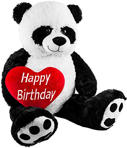 BRUBAKER XXL Panda 100 cm groß mit einem Happy Birthday Herz Stofftier Plüschtier Kuscheltier Teddybär von BRUBAKER