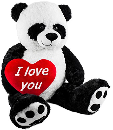 BRUBAKER XXL Panda 100 cm groß mit einem I Love You Herz Stofftier Plüschtier Kuscheltier Teddybär von BRUBAKER
