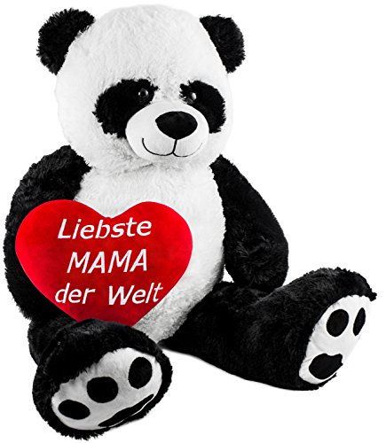 BRUBAKER XXL Panda 100 cm groß mit einem Liebste Mama der Welt Herz Stofftier Plüschtier Kuscheltier Teddybär von BRUBAKER