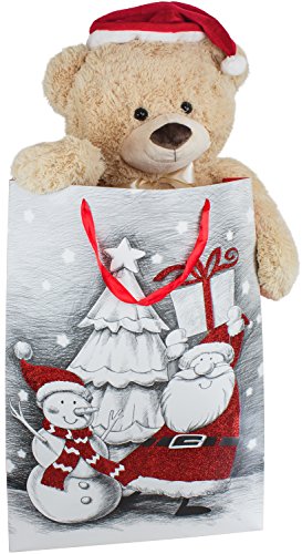 BRUBAKER XXL Teddy mit Nikolausmütze - 100 cm groß in Einer Geschenktüte mit Weihnachtsmotiven von BRUBAKER