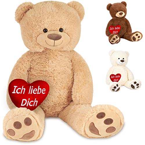 BRUBAKER XXL Teddybär 100 cm Beige mit einem Ich Liebe Dich Herz Stofftier Plüschtier Kuscheltier von BRUBAKER