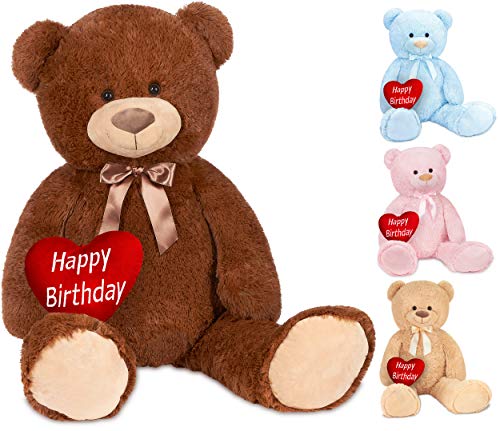 BRUBAKER XXL Teddybär 100 cm Braun mit einem Happy Birthday Herz Stofftier Plüschtier Kuscheltier von BRUBAKER