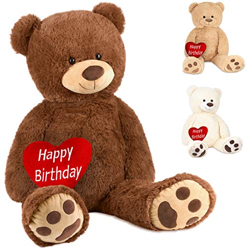 BRUBAKER XXL Teddybär 100 cm Braun mit einem Happy Birthday Herz Stofftier Plüschtier Kuscheltier von BRUBAKER