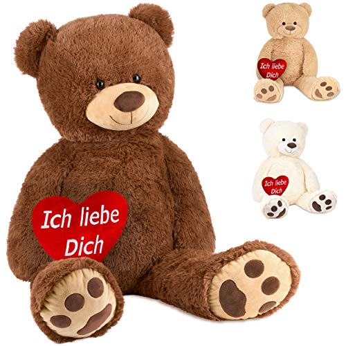 BRUBAKER XXL Teddybär 100 cm Braun mit einem Ich Liebe Dich Herz Stofftier Plüschtier Kuscheltier von BRUBAKER