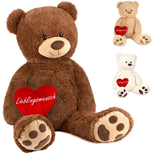 BRUBAKER XXL Teddybär 100 cm Braun mit einem Lieblingsmensch Herz Stofftier Plüschtier Kuscheltier von BRUBAKER