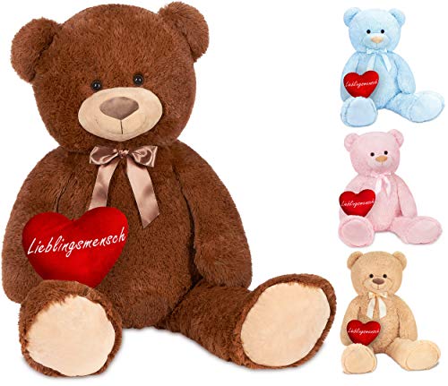 BRUBAKER XXL Teddybär 100 cm Braun mit einem Lieblingsmensch Herz Stofftier Plüschtier Kuscheltier von BRUBAKER