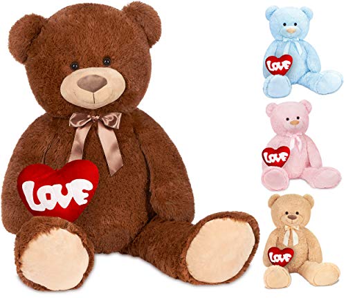 BRUBAKER XXL Teddybär 100 cm Braun mit einem Love Herz Stofftier Plüschtier Kuscheltier von BRUBAKER