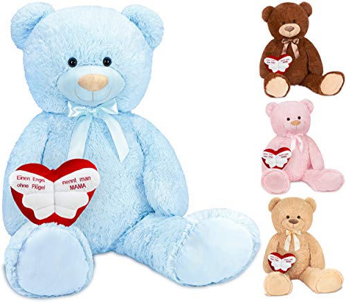 BRUBAKER XXL Teddybär 100 cm Hellblau mit einem Einen Engel ohne Flügel nennt Man Mama Herz Stofftier Plüschtier Kuscheltier von BRUBAKER