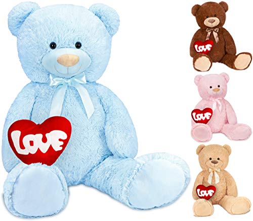 BRUBAKER XXL Teddybär 100 cm Hellblau mit einem Love Herz Stofftier Plüschtier Kuscheltier von BRUBAKER