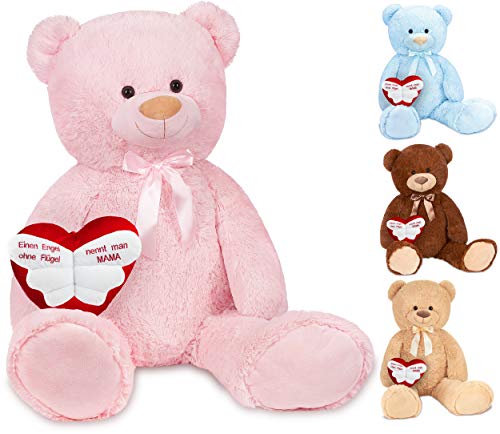 BRUBAKER XXL Teddybär 100 cm Rosa mit einem Einen Engel ohne Flügel nennt Man Mama Herz Stofftier Plüschtier Kuscheltier von BRUBAKER