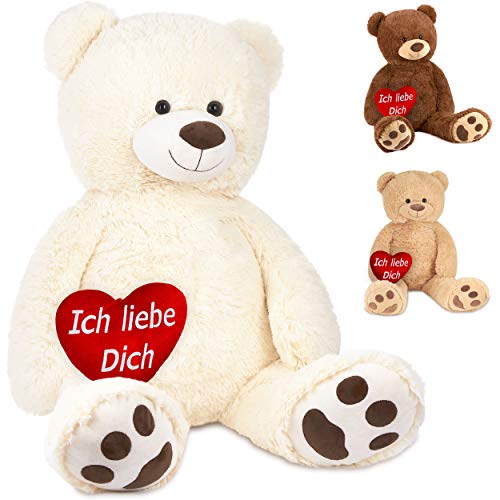 BRUBAKER XXL Teddybär 100 cm Weiß mit einem Ich Liebe Dich Herz Stofftier Plüschtier Kuscheltier von BRUBAKER