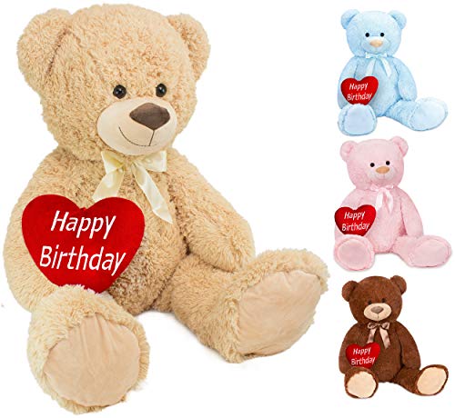 BRUBAKER XXL Teddybär 100 cm groß Beige mit einem Happy Birthday Herz Stofftier Plüschtier Kuscheltier von BRUBAKER
