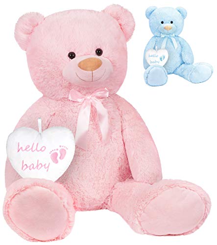 BRUBAKER XXL Teddybär 100 cm mit Hello Baby Herz - Babyparty Geschenk für Neugeborene Mädchen - Kuscheltier Stofftier Plüschtier - Rosa von BRUBAKER