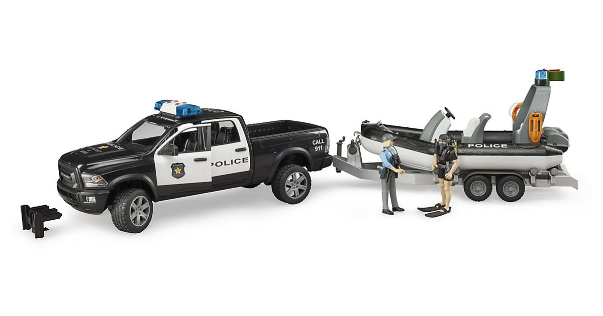 02507 RAM 2500 Polizei Pickup mit Licht und Sound Anhänger Boot und 2 Figuren bunt 02507 RAM 2500 Polizei Pickup mit Licht und Sound Anhänger Boot und 2 Figuren bunt von Bruder