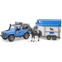 Bruder - Land Rover Defender Polizeifahrzeug, Pferdeanhänger, Pferd und Polizist von Bruder