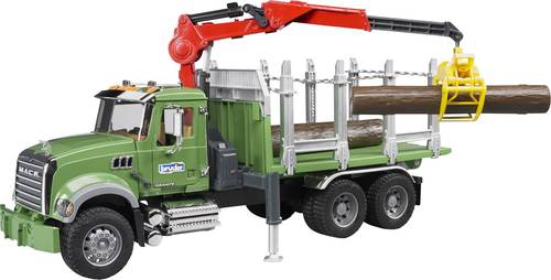 Bruder Mack Holztransport LKW mit Ladekran Fertigmodell Landwirtschafts Modell von Bruder