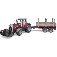 Bruder - Massey Ferguson 7480 mit Frontlader und Holztransportanhänger und 3 Bau Bruder - Massey Ferguson 7480 mit Frontlader und Holztransportanhänger und 3 Bau von Bruder