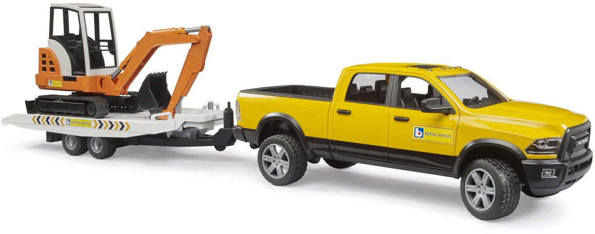 Bruder RAM Power Wagon Arbeitsauto mit Anhänger &  Bagger von Bruder